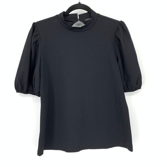 Ann Taylor Puff Sleeve Blouse Womens Sz Medium Black High Neck Keyhole Back NEW - Picture 1 of 7